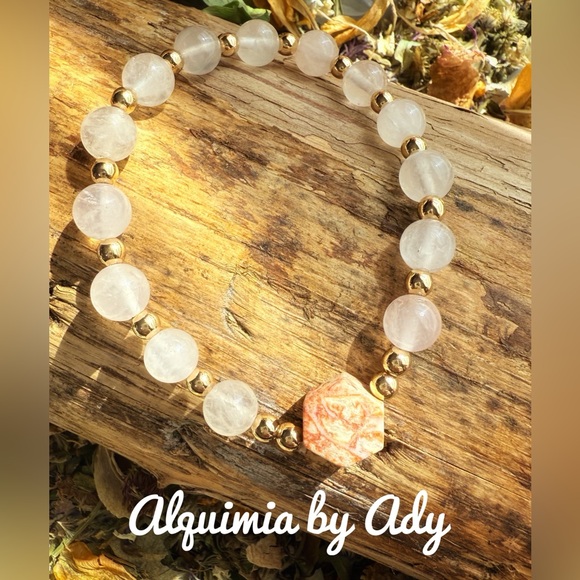 Alquimia Jewelry - Ocean jasper statement bracelet with pink quartz